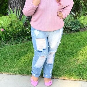 Fashion Nova Blue Denim Distressed Pearl Jeans